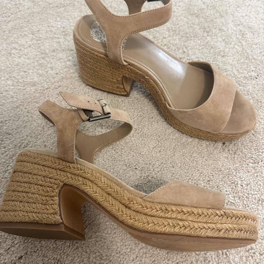 Suede Esapdrille Block Heel Platform Sandals